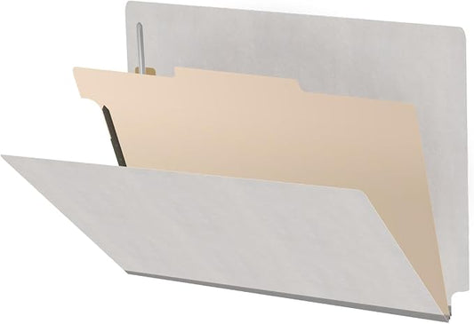 Ecom Folders Heavy Duty Top Tab Classification Folders | Letter Size 18 Pt Stock with 1 Divider | 2/5 Cut Right Position Tab for Medical, Legal and Office Documents | Grey, Box of 10 by Ecom+Folders
