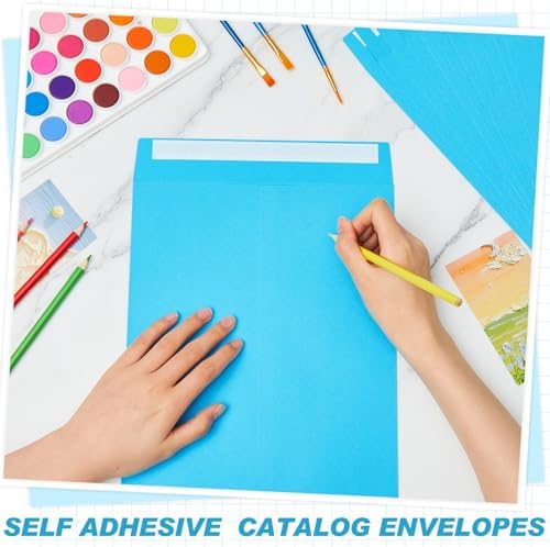 100 Pcs 9'' x 12'' Catalog Envelopes Self Adhesive 32lb Manila Envelopes Kraft Peel & Seal for Secure Mailing Storage Organizing for Office Business Home(Blue) - Image 6