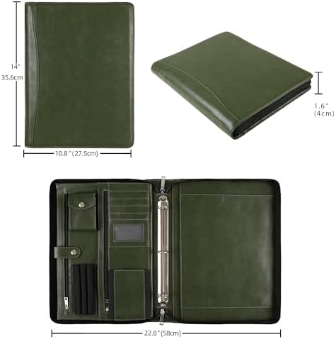 Green Leather Padfolio for Women/Men, Business 3 Ring Portfolio Binder, Personalized Zippered Organizer for A4 Notepad & 13-inch Laptop/Tablet - Image 6