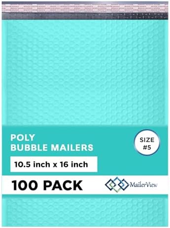 Teal Bubble Mailers 10.5x16, Self Seal Poly Padded Envelopes #5, 100 Pack by MAILERVIEW