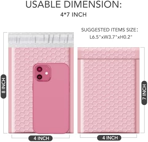 GSSUSA Light Pink Bubble Mailers 4x8" 800 Pack Padded Envelopes Self Seal - Image 2