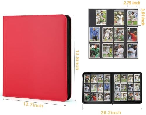 12-Pocket Business Card Binder holds 720 Cards, Premium Diamond Texture PU Leather Name Card Holder Organizer with Zipper, Black Sleeves Side Loading Card Book for Collectors & Office(red) - Image 2