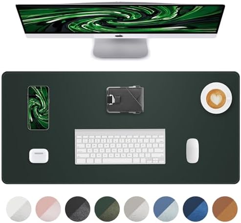Leather Desk Pad Protector, Large Mouse Pad and Non-Slip Mat, Waterproof PU Leather Blotter Mat for Office and Home (Dark Green, 36" x 17") by AFIING
