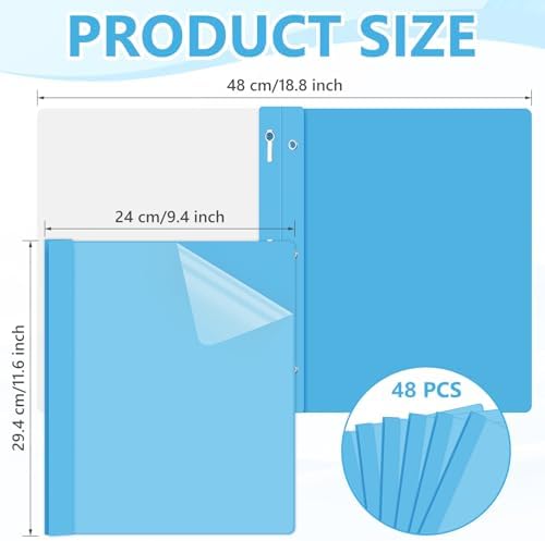 Feifeiya 48 Pack Plastic Report Covers with 3 Prongs Presentation Folders Bulk, 100 Sheet Capacity, Clear Front Report Covers for Presentation Document Paper School Office Supplies (Sky Blue) - Image 2