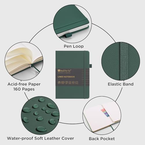&And Per Se Lined Notebooks Bulk 5-Pack, A5 Hardcover Journal, 160 Pages 100gsm Thick Paper, Classroom Supplies for Students, Teachers, College Ruled Notebooks for School Office (Green) - Image 5