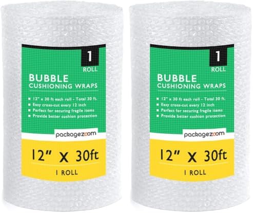 12 inch x 30 ft Bubble Cushioning Wrap, Perforated Every 12" Protective Packing Moving & Shipping Supplies for Boxes & Fragile Items (Pack of 2) by packagezoom