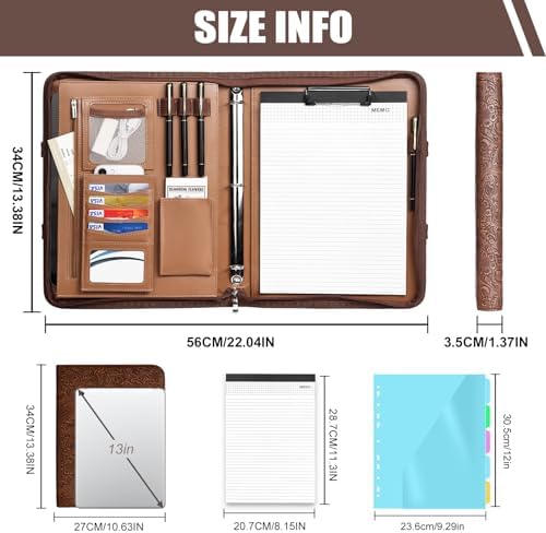 Padfolio, Portfolio Binder 3-Ring, Vegan Leather Portfolio for Students with Notepad Includes 5 Sheet Protectors for Documents Files, 1 Pen and 1 Detachable Shoulder Strap - Image 2
