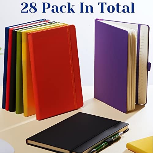 28 Pack Lined Notebook Journal Bulk A5 Hardcover Notebook PU Leather College Ruled Notepad 5.5 x 8.2 Inch Ruled Lined Journal Set With Pen Holder for School Business Work Travel Writing(Mixed Color) - Image 6