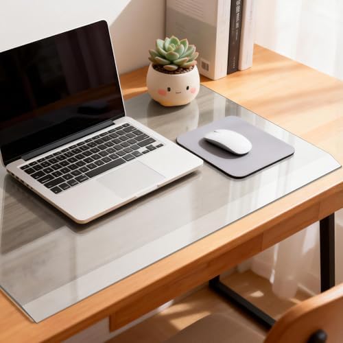 VASUHOME 24" x 18" Grey Tempered Glass Desk Mat with Beveled Edge - Ergonomic Desk Protector, Dry Erase Surface, Ideal Table Top Protector for Home & Office by VASUHOME