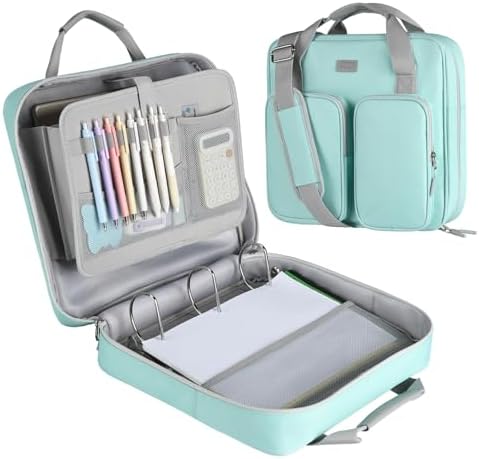 3 Inch Zipper Binder 3 Ring with Shoulder Strap & Multi-Pocket by Soulgo