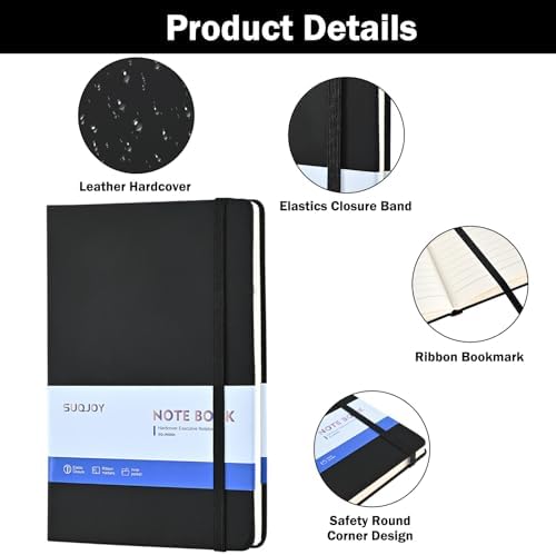 SUQJOY Lined Journal Notebooks, 4 Pack 160 Pages, 5.5x 8.2-Inch Journals for Women Men, Hardcover Notebook with 100 gsm Thick Paper, A5 Size College Ruled Notebook for Writing/Travel/Work (Black-4 Pack) - Image 3