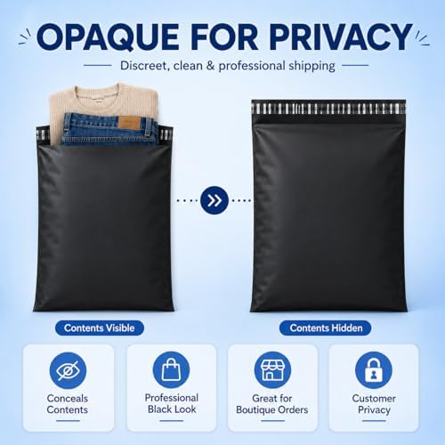 Fuxury Large Poly Mailers 14.5x19" 200Pcs,Shipping Bags for Clothing,Black - Image 3
