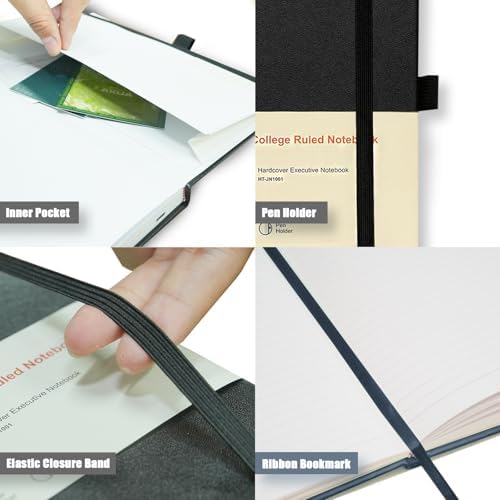 Heture Hardcover Notebooks, A5 Lined Journals Notebook for Writing 160 Pages, 8.2 x 5.5 inch, Black Colors Classic Ruled Notebooks for College/Work/Travel (Black, 10 Pack) - Image 3
