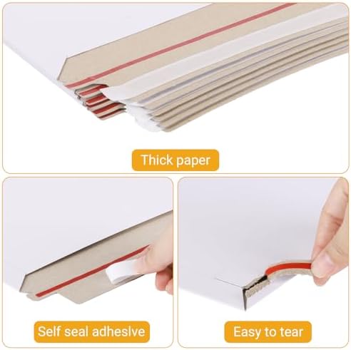 zmybcpack 25 Pack 13x18 inch Large Rigid Mailer Self Seal Photo Document Mailers, Stay Flat White Cardboard Envelopes White Photography Mailers for CD, Photos, Document - Image 3
