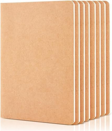 feela 8 Pack Unlined Kraft Paper Notebooks, Blank Journal Note Pad for Drawing Writing, Small Sketchbook Travel Journal Bulk for Women Kids Students Office School Supplies, A5, 60 Pages, 8.3” X 5.5” by feela