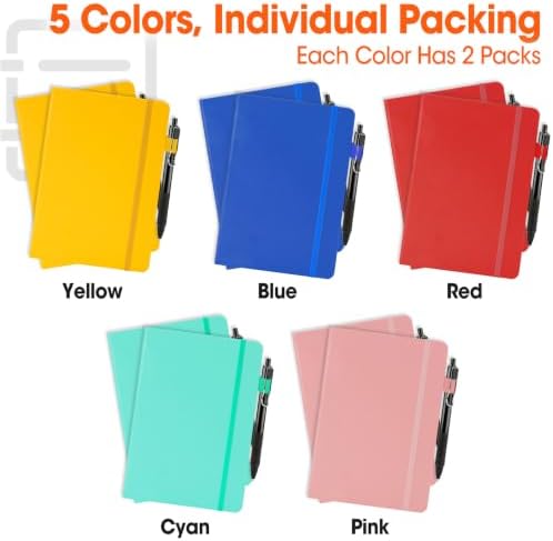 10 Pack Lined Journal Notebook with Pen, A5 Hardcover Leather Journal 5.5"*8.3", 5 Colors 136 Pages College Ruled Notebooks and Pen Set for Office School Business Supplies - Image 3
