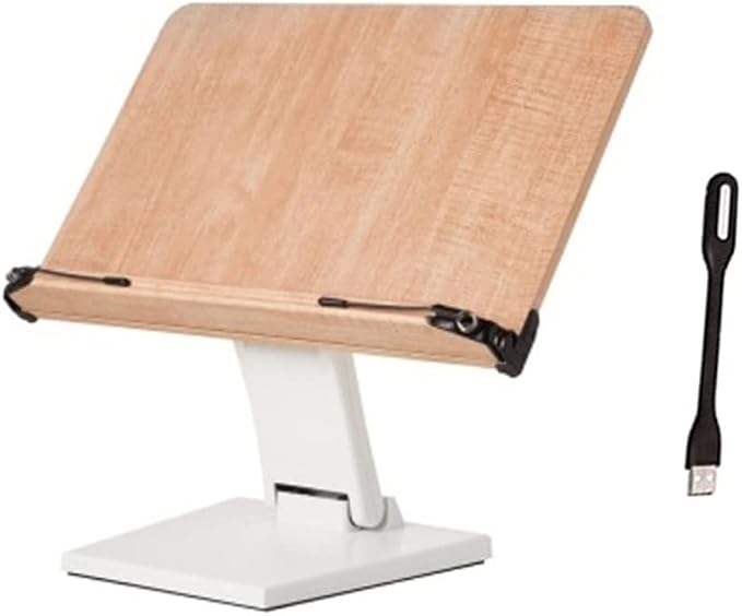 EYELEVEL Wooden Book Stand Reading Rest Bookrest Cookbook Laptop Holder for Textbook Music Score Desk Laptop Height Adjustable 270° Angle Adjustable with withmolly USB led Book Light by Eye+Level