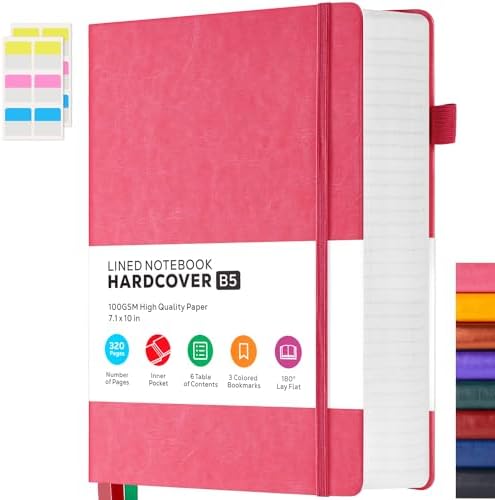 FOCUS DAY Bullet Lined Journal Notebook for Women/Men Writing Work, 320 Pages B5 Large Pink Leather Daily Diary Journals Note book College Ruled for Note Taking, 100Gsm Thick Paper, 7.1'' X 10'' by FOCUSDAY