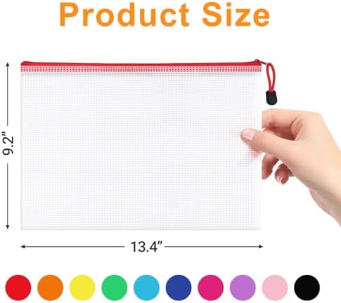 100 Pack Mesh Zipper Pouch Bags, A4 Size,10 Colors - Image 2