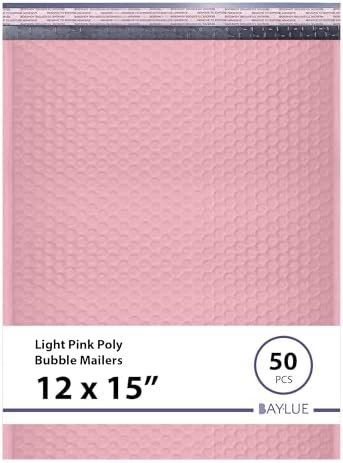 Light Pink Bubble Mailers 12x15, Self Seal Poly Padded Envelopes, 50 Pack by BAYLUE