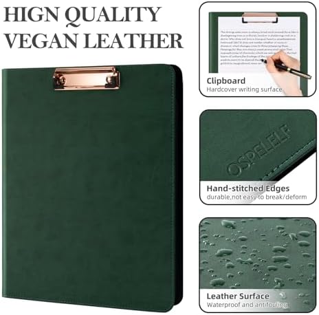 Ospelelf Green Clipboard with Storage 3 Binder Leather Portfolio Folder with Zipper, 12.1” Tablet Sleeve, 5 Dividers with Pocket, Refillable Notepad, Card Slot - Image 5