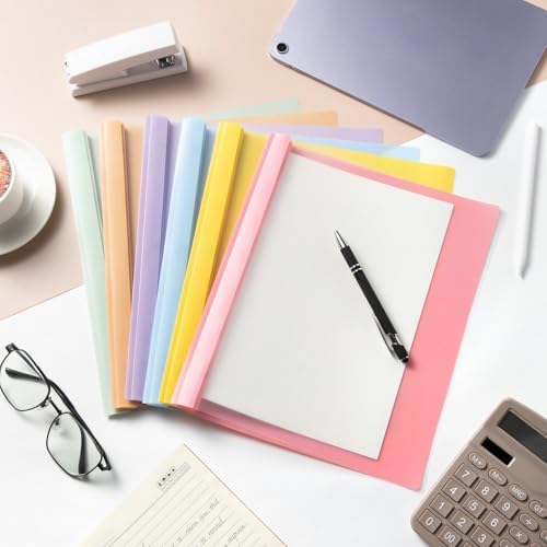 Feifeiya 48 Pack Plastic Report Covers with 3 Prongs Presentation Folders Bulk, 100 Sheet Capacity, Clear Front Report Covers for Presentation Document Paper School Office Supplies (Fresh Colors) - Image 6