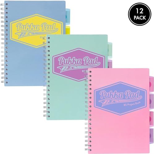 Pukka Pad 5 Subject Spiral Notebook 12-Pack - 200 Pages, 100 Sheets of 80GSM Paper with Repositionable Dividers & Perforated Edges for School & Office Planning & Organization - B5-7 X 10, Pastel - Image 2
