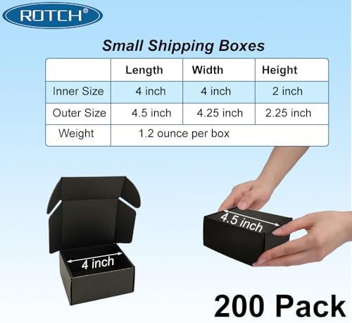 ROTCH 200 Pack 4x4x2'' Small Shipping Boxes, Cardboard Corrugated Mailers for Small Business, black (M442-200-B) - Image 2