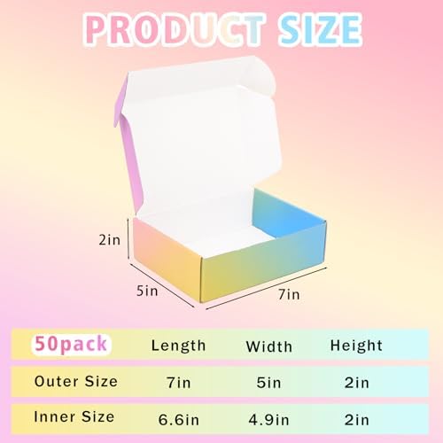 Shipping Boxes Small 7x5x2", 50 Pack Colorful Corrugated Cardboard Boxes, Mailer Boxes for Small Business Mailing Packaging - Image 2