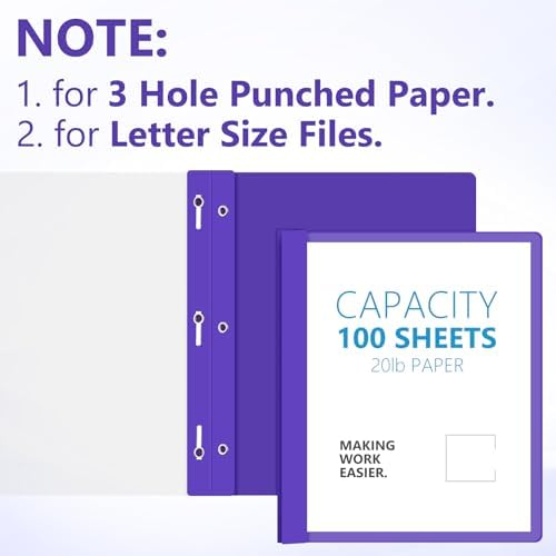 Feifeiya 48 Pack Plastic Report Covers with 3 Prongs Presentation Folders Bulk, 100 Sheet Capacity, Clear Front Report Covers for Presentation Document Paper School Office Supplies (Purple) - Image 4