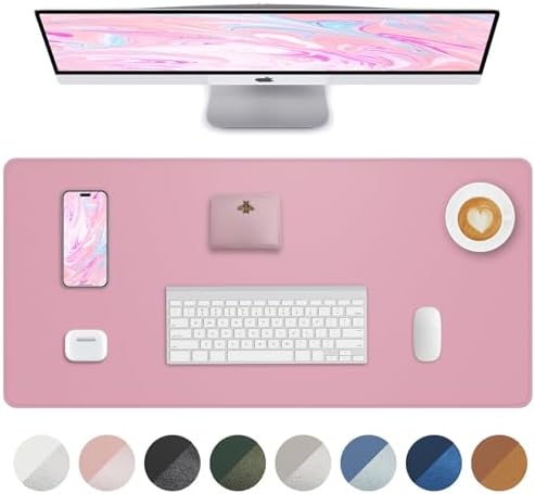 AFIING Leather Desk Pad Protector, Large Mouse Pad, Non-Slip Waterproof PU Leather Desk Mat, Desk Blotter Cover for Office and Home (Pink, 36" x 17") by AFIING