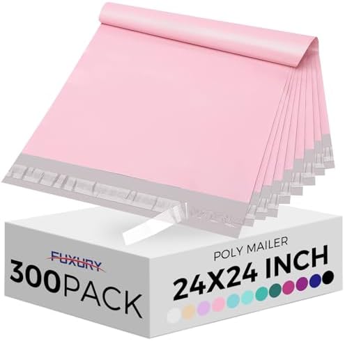 Fuxury Large Poly Mailers 24x24" 300Pcs, Bulk Shipping Bags for Cloths Pink by Fuxury