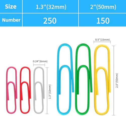 Paper Clips, Assorted Sizes (1.3 & 2 Inch), Colored, 400PCS - Image 3