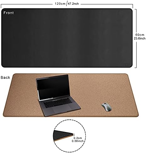 Cacoy 48"x24" Dual-Sided Desk Pad Blotter, Cork & PU Leather Desk Mat,Black - Image 4