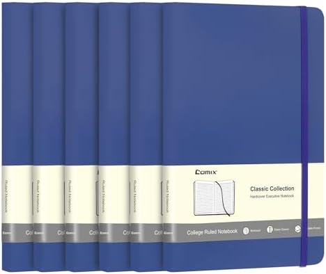 Comix 6 Pack Lined Journal Notebooks for Work, 240 Pages, 5.5"x8.3", Navy by Comix