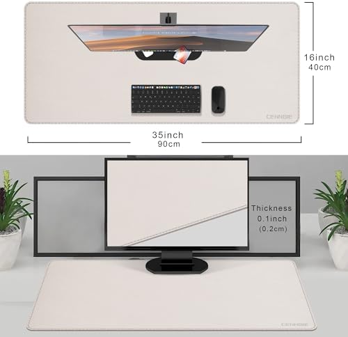 CENNBIE 35.5" x 16" Leather Desk Mat,Computer Mouse Pad for Office(Cream) - Image 2