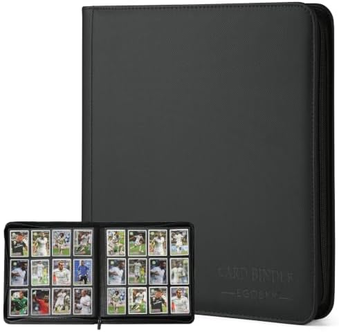 12-Pocket Business Card Binder holds 720 Cards, Premium Diamond Texture PU Leather Name Card Holder Organizer with Zipper, Black Sleeves Side Loading Card Book for Collectors & Office by CARDBINDER