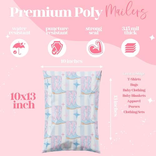 Pretty Package Store Poly Mailers 10x13, Cowgirl Boots, 100 Pack - Image 4