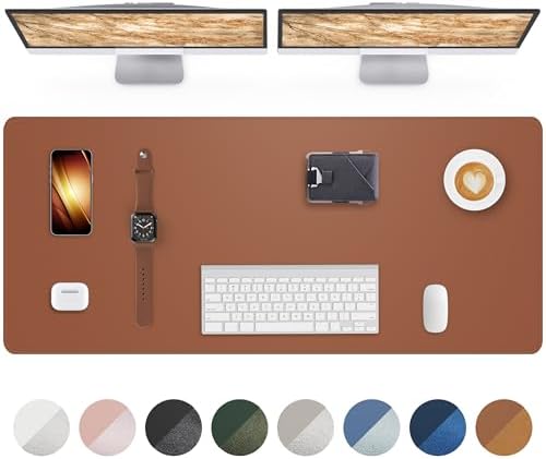 Large Desk Mat - 48" x 17"Leather Desk Pad Protector, Office Desk Mat, Non-Slip PU Leather Large Mouse Pad, Waterproof Desk Blotter Mat, Desk Cover pad for Office and Home (Brown) by AFIING
