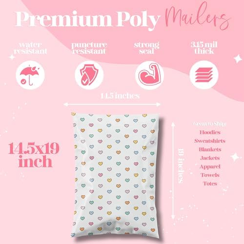 Pretty Package Store Poly Mailers 14.5x19, Preppy Hearts, 100 Pack - Image 3