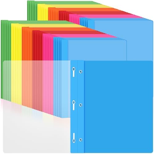 Feifeiya 120 Pack Plastic Report Covers with 3 Prongs Presentation Folders Bulk, 100 Sheet Capacity, Clear Front Report Covers for Presentation Document Paper School Office Supplies (Multicolor) by Feifeiya