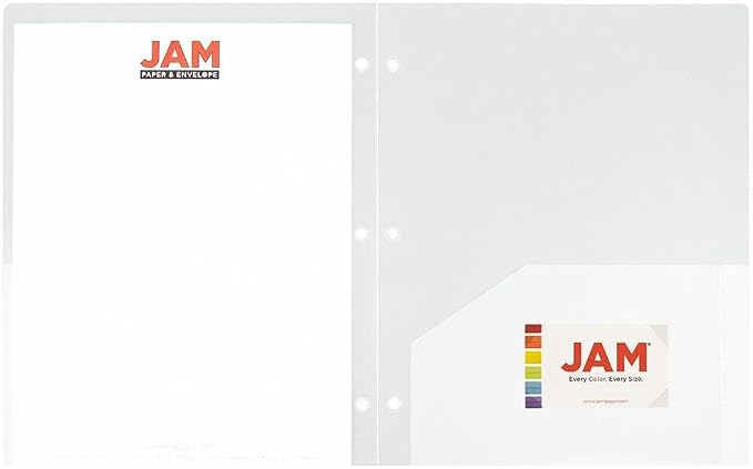 JAM PAPER Heavy Duty Plastic 3 Hole Punch Pocket Folders - Extra Tough School Folders - Clear - 24/Pack - Image 5