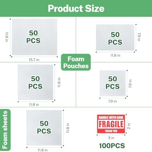 350 Pcs Dish Packing Supplies for Moving, 250 Cushion Foam Pouches(4 Sizes 16x12'',12x12'',12x8'',8x8'') and Foam Sheets(12x12'') with 100 Fragile Stickers for Packing,Storage,Shipping - Image 2