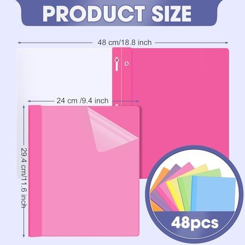 Feifeiya 72 Pack Plastic Report Covers with 3 Prongs Presentation Folders Bulk, 100 Sheet Capacity, Clear Front Report Covers for Presentation Document Paper School Office Supplies (Fresh Colors) - Image 2