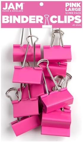 JAM PAPER Colorful Binder Clips - Large - 1 1/2 Inch (41 mm) - Pink Binderclips - 12/Pack by JAMPaper