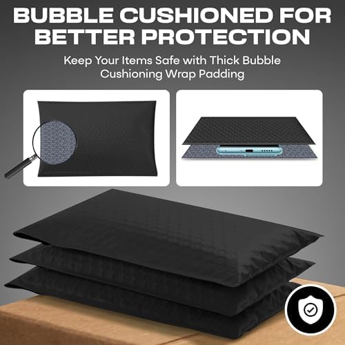 Jet Black Bubble Mailers 9.5x14.5 Poly Padded Envelopes #4 100 Pack - Image 4