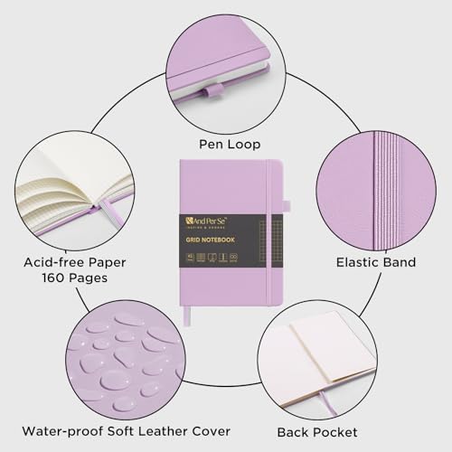 &And Per Se Graph Notebook, 5mm Grid, A5 Hardcover, 160 Pages 100gsm Thick Paper, Grid Journal for Diagrams, Wireframes, CAD Sketches (Lavender) - Image 3
