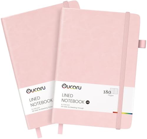Oucaru 2 Pack A5 Lined Journal Notebook for Writing, 180 Pages by Oucaru