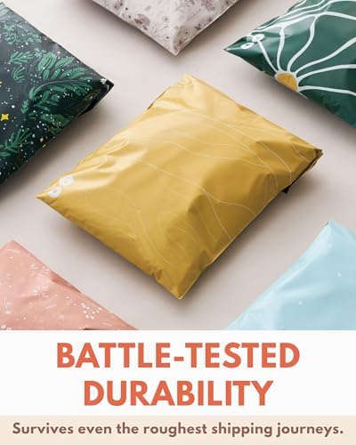 Poly Mailers 10 x 13 Inch - 100 pack Biodegradable Shipping Bags for Clothes - Impack Self-Seal Waterproof Thick Mailing Envelope for Accessories & Clothing - Golden Pencil Floral - Image 2