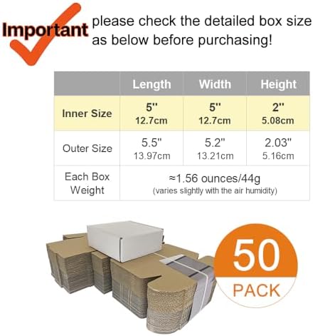 50 Pack 5x5x2'' Small Shipping Boxes, Corrugated Cardboard Mailers for Business, White (CM552) - Image 2